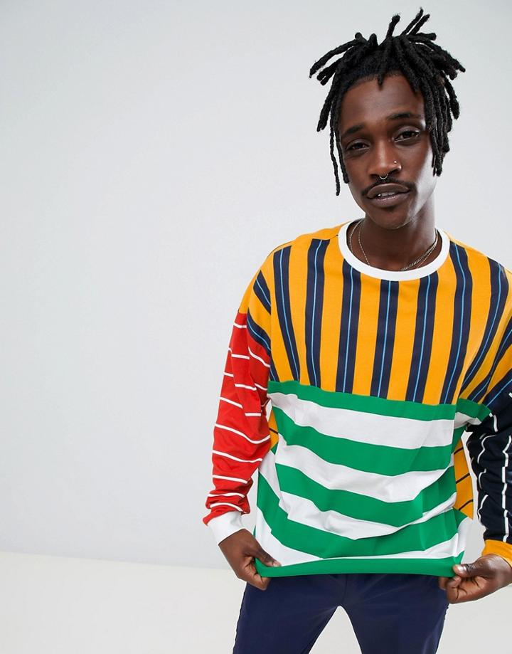 Asos Design Oversized Long Sleeve T-shirt With Extreme Contrast Color Stripe - Multi