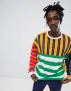 Asos Design Oversized Long Sleeve T-shirt With Extreme Contrast Color Stripe - Multi