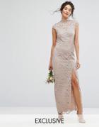 Tfnc Wedding High Neck Lace Dress With Cap Sleeve - Pink