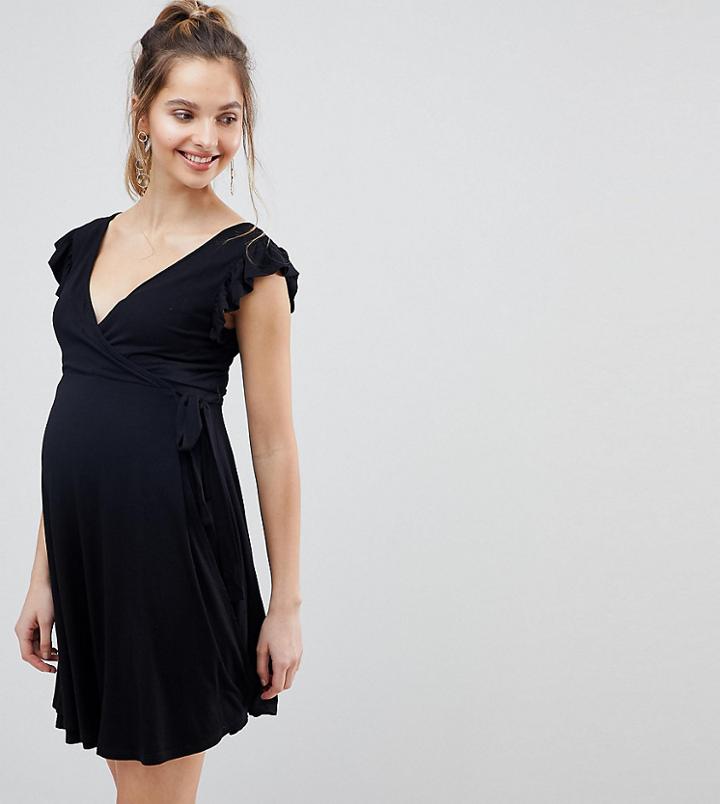 Asos Design Maternity Wrap Frill Sleeve Sundress - Black