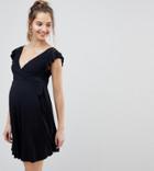 Asos Design Maternity Wrap Frill Sleeve Sundress - Black