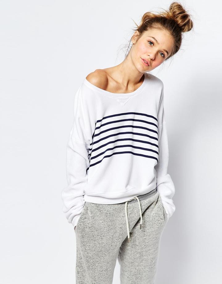 Sundry Stripe Sweatshirt - White