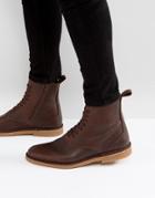 Selected Homme Royce Leather Lace Up Boots In Brown - Brown