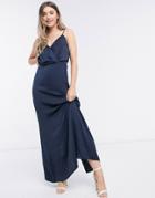 Vila Cowl Front Maxi Dress In Navy