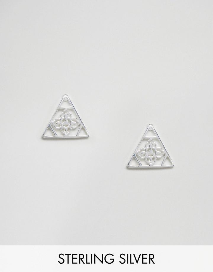 Asos Sterling Silver Triangle Filigree Stud Earrings - Silver