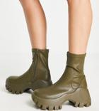 Public Desire Exclusive Wide Fit Nile Cleated Chunky Sole Boots In Olive-green