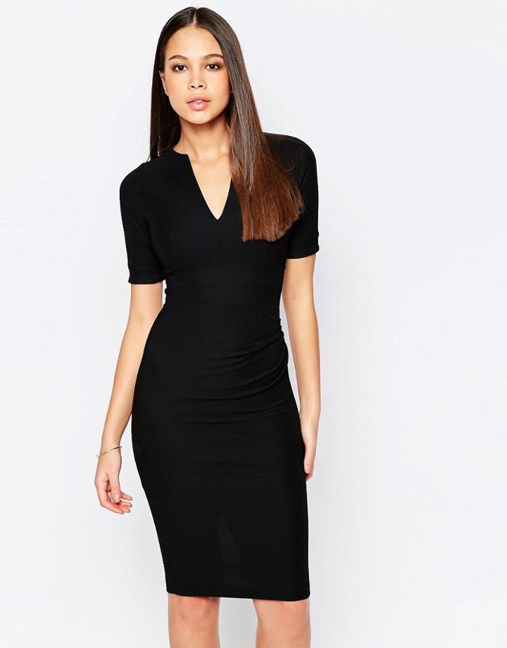 Vesper Natasha Plunge Front Pencil Dress - Black