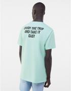 Bershka T-shirt With Beach Print In Blue-blues