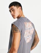 Asos Design Oversized Tank Top In Washed Black With Text Back Print