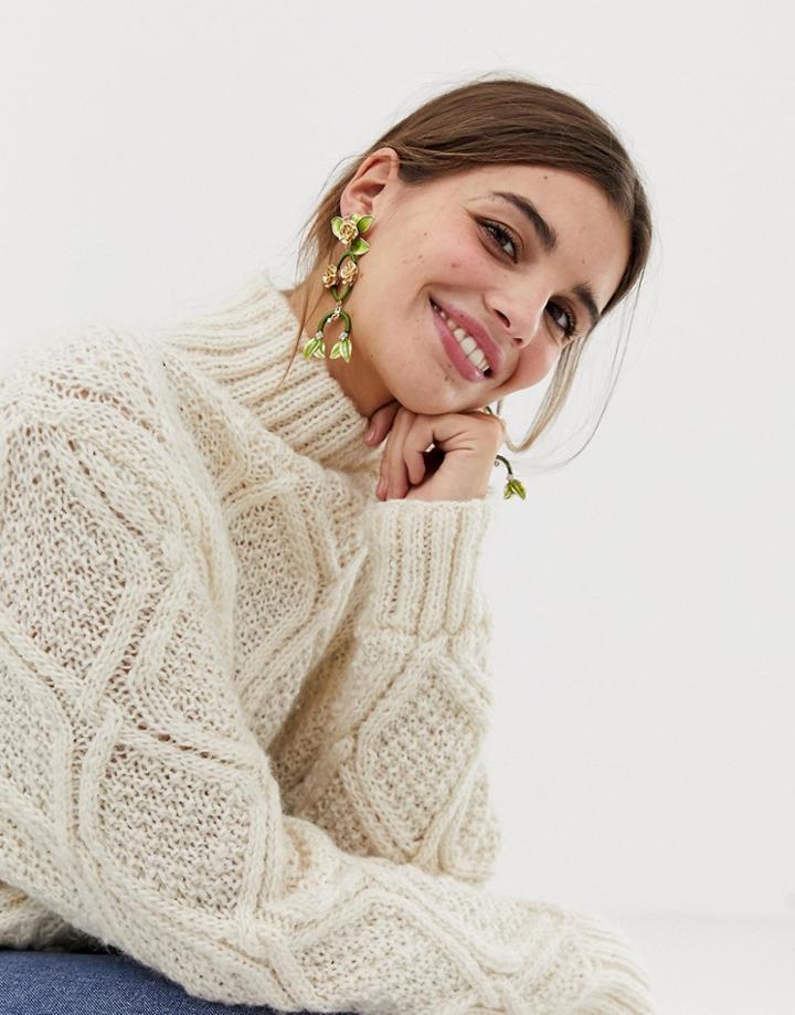 Asos Design Statement Earrings In Pretty Floral Drops In Gold