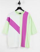 Asos Design Oversized T-shirt In Green And Pink Color Block-multi