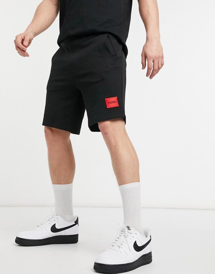 Hugo Diz212 Contrast Box Logo Sweat Shorts In Black-silver