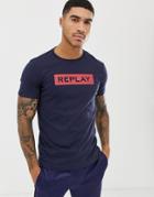 Replay Bold Logo Crew Neck T-shirt In Navy - Navy