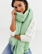 Asos Design Supersoft Long Woven Scarf With Tassels In Green