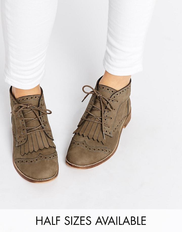 Asos Abery Brogue Lace Up Leather Ankle Boots - Green