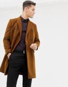 Burton Menswear Double Breasted Coat In Brown - Brown