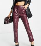 Parisian Petite Faux Leather Pants In Wine-red