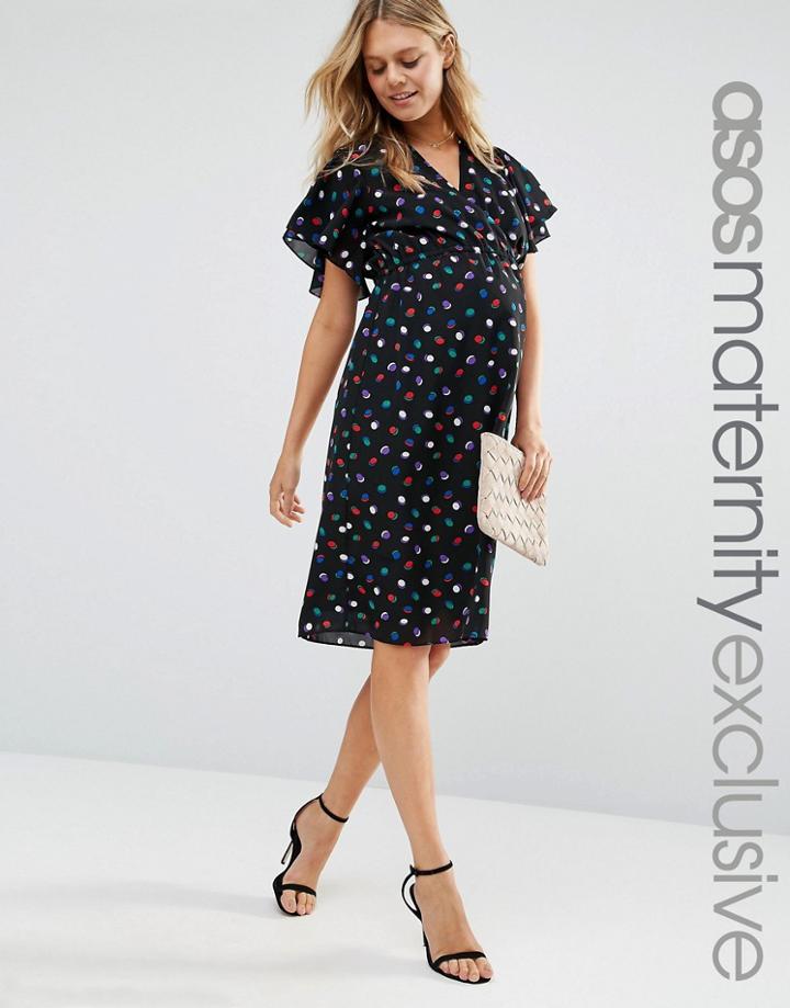 Asos Maternity Spot Wrap Midi Tea Dress - Multi