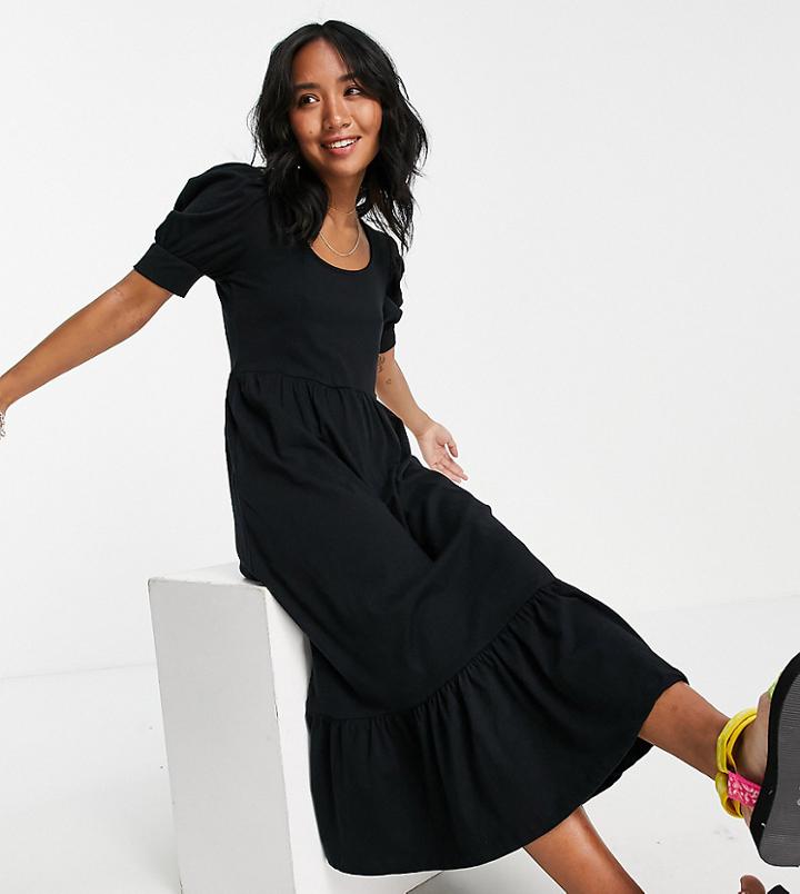 Only Petite Tea Dress With Puff Sleeve In Black