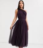 Asos Design Tall One Shoulder Tulle Midi Dress-purple