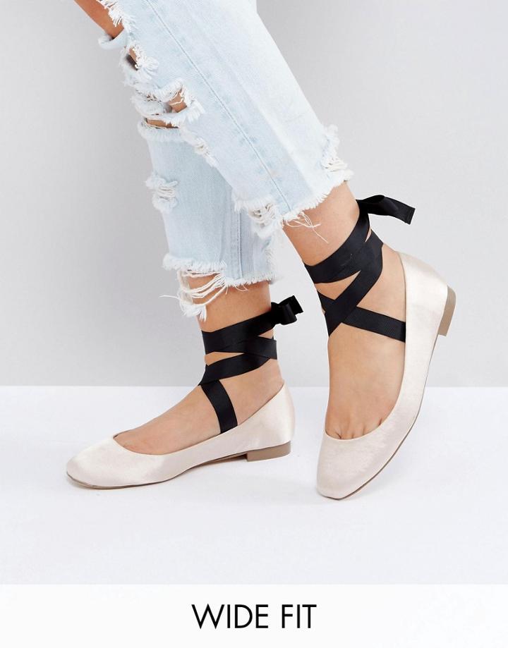 Asos Loved Up Wide Fit Tie Leg Ballet Flats - Beige
