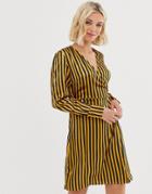 Pieces Stripe Wrap Dress - Gold