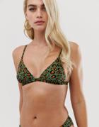 Boohoo Triangle Bikini Top In Khaki Leopard - Multi