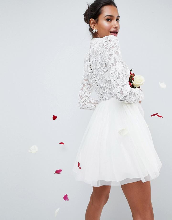 Asos Bridal Embellished Bodice Tulle Mesh Mini Dress - Cream