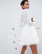 Asos Bridal Embellished Bodice Tulle Mesh Mini Dress - Cream