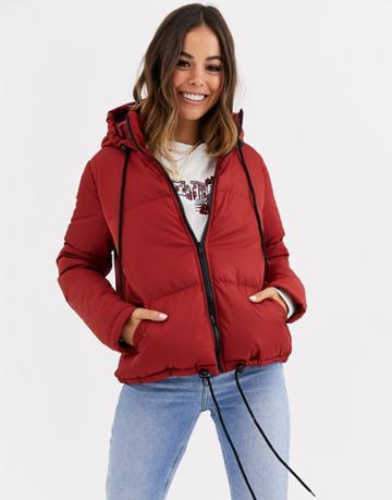 Brave Soul Cello Hooded Puffer Jacket-brown