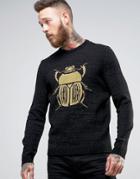 Asos Sweater In Metallic Yarn With Gold Beetle - Black