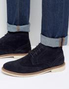 Tommy Hilfiger Metro Suede Lace Up Brogue Boots - Navy