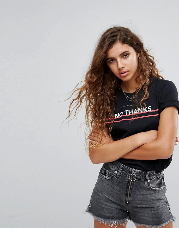 Adolescent Clothing Boyfriend T-shirt With No Thanks Slogan - Black