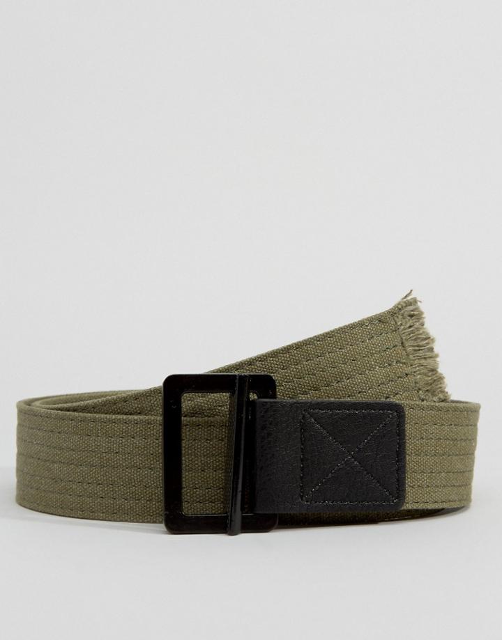Asos Military Woven Belt In Khaki - Green