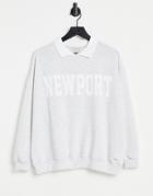 Pull & Bear Varsity Sweatshirt With Collar In Gray-grey