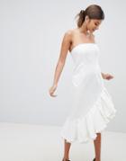 Prettylittlething Premium Bandeau Frill Midi Dress - White