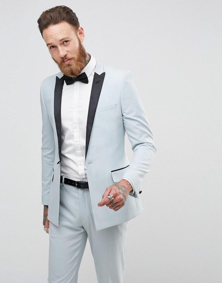 Asos Wedding Skinny Tuxedo Suit Jacket In Ice Blue - Blue