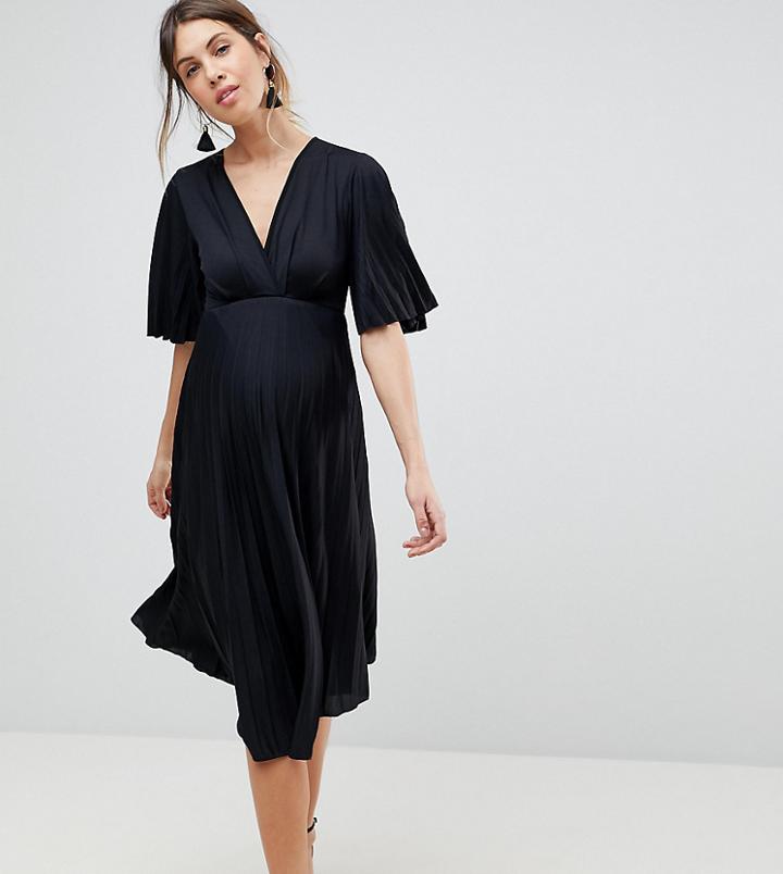 Asos Maternity Kimono Pleated Midi Dress-black