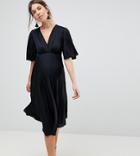 Asos Maternity Kimono Pleated Midi Dress-black