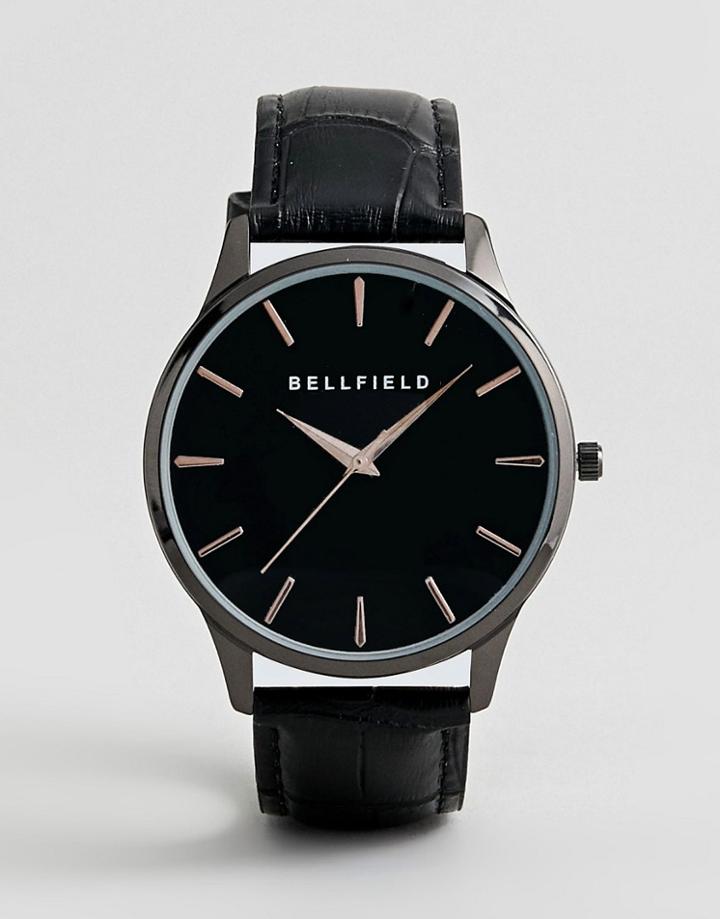 Bellfield Mock Croc Strap Watch In Black