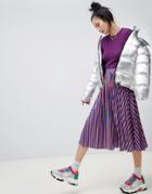 Pull & Bear Pleated Stripe Midi Skirt - Multi