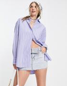 Weekday Oversized Shirt With Pocket In Blue Stripe - Part Of A Set