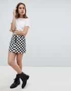 Signature 8 Checkerboard Denim Mini Skirt With Zip Front - Multi