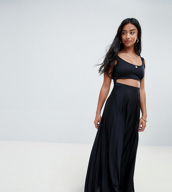 Asos Design Petite Crop Top Pleated Maxi Dress - Black