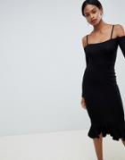Asos Design Strappy Bardot Pephem Bodycon Midi Dress - Multi
