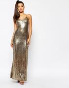 Missguided Strappy Glitter Sequin Maxi Dress - Gold
