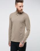 Asos Long Sleeve Polo In Pique With Logo - Beige