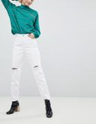 Monki Taiki Distressed White High Waist Mom Jeans - White