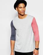 Asos 3/4 Sleeve T-shirt With Contrast Sleeves - Gray