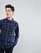 Native Youth Curved Hem Check Shirt - Navy